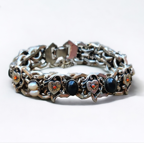 Antique Jewelry - Vintage antique heart onyx and pearl bracelet